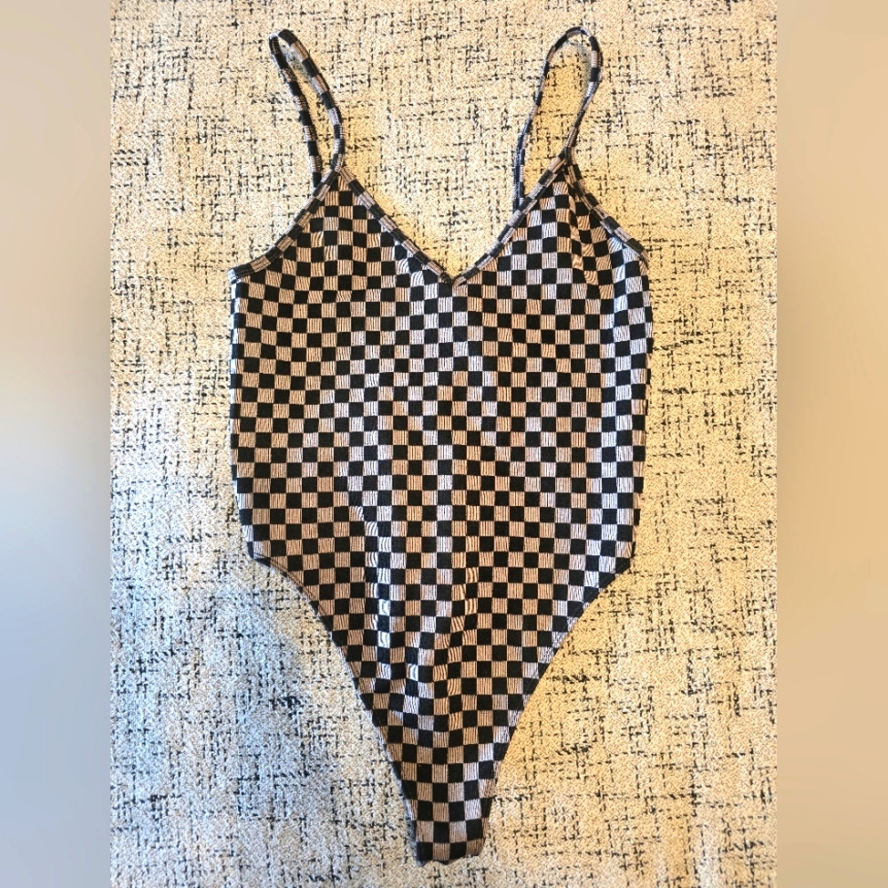 Gray & Black Checkered Bodysuit